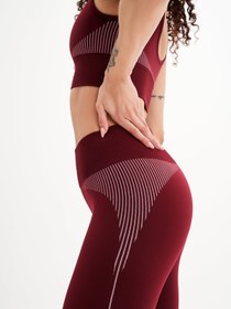 Resim Qlu Kadın Seamless/Dikişsiz Çizgili Tayt - Bordo - Bordo / M 