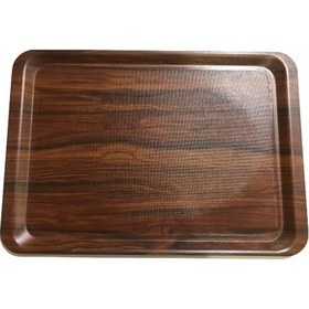Resim Ahşap Desenli Kaymaz Yüzey Ceviz Lamine Servis Tepsisi 37X53 CM 