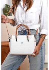 Resim Just Polo 5 Bölmeli Şık El & Omuz Çantası Shoulder Bag Ebat : 22 X 25 Cm Beyaz - Taba 
