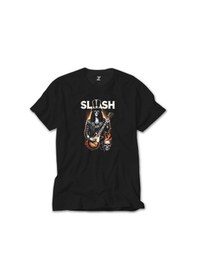 Resim Slash Guitarist Skull Logo Siyah Tişört Siyah 