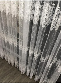 Resim Tül Perde Sude Desen Brillant Marka Sedef Sim Brode Işleme Ekru 