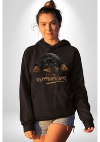 Resim Rottweiler Sevgisi Kadın Erkek Siyah Kapüşonlu Sweatshirt Hoodie Siyah 