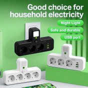 Resim 3 Çıkışlı 1 AB Fişli Priz, Çoklu Takma Duvar Güç Ünitesi, Uzatma Kablosu Yok, Küçük Gece Lambası/Açma/Durdurma, 2 USB Portu, 1 Type-C Portu, 2500W Maksimum Güç 