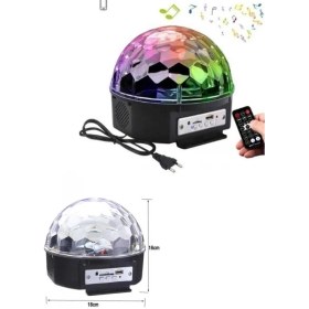 Resim LED Işık Disko Topu Bluetooth Hoparlörlü USB Müzik Çalar Kumandalı 
