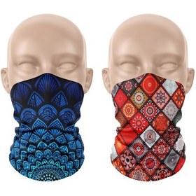 Resim Dair Lacivert Mandala - Motif Desenli 2'li Set Boyunluk Bandana Outdoor Balaklava Yüz Maskesi Kafa Bandı 