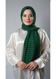 Resim Hürrem Bone Zümrüt Desenli Şal Şifon Kumaş Kareli Çizgili 202107 37 Zümrüt 