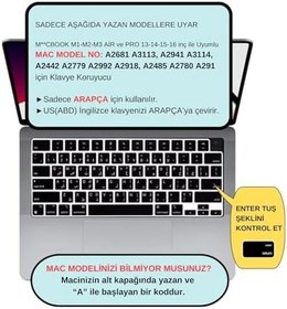 Resim McStorey MacBook Klavye Koruyucu ARAPÇA BASKILI US-Amerikan Enter Uyumlu Ultra İnce Hafif İzi Bırakmayan Yüzey Air 13,6-15,3inç- Pro 14,2-16,2inç M1-M2-M3-M4-M5 Pro MAX Siyah 