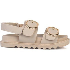 Resim Shoetek Tayuma Kadın Sandalet Bantlı Tokalı Bej Deri Bej 