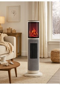 Resim Hoogar German 2075 L White Oben Seri Oled Şömineli Ekran Dijital Kule Tipi Turbo Hızlı Isıtıcı 