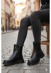 Resim Mehmet Mete 1022 Rahat Sıcak Astar Kaymaz Taban Hakiki Deri Kadın Bot Siyah 