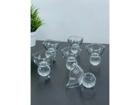 Resim 6 Kişilik Cam Elmas Ayaklı Kahve Yanı Lokumluk Sosluk Kase 