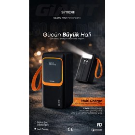 Resim Simex 50.000 mAh 22.5W PD Hızlı Şarj Kablolu Powerbank Dijital Göstergeli Fenerli Taşınabilir Kamp Cihazı 