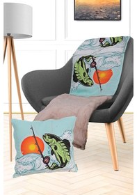 Resim Balıkçı Olta Baskılı Battaniyeli Opsiyonel Yastık Kırlent (522920651) 