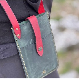 Resim Tuvita Collection Bodrum %100 Deri El Yapımı Kadın Erkek Unisex Yeşil Kırmızıtelefonluk Telefon Postacı Kol Çantası Çapraz 