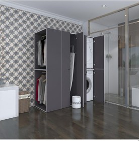 Resim Kenzlife Çamaşır-Kurutma Makinesi Dolabı Ve Giysi Dolabı Bistami Sol Gri 180 160 60 Banyo Çok Renkli 