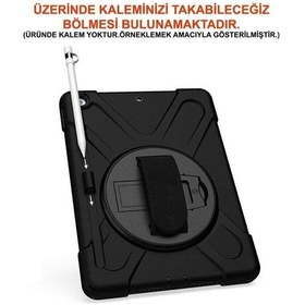 Resim Apple Uyumlu iPad 9. Nesil 10.2 Inç 2021 Tablet Kılıfı Kalemlikli Defender Askılı Tank Zırh Silikon Yüksek Koruma Kılıf 