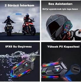 Resim Y20 Max Su Geçirmez Kask 2 Kişi Bağlantılı Rgb Intercom 