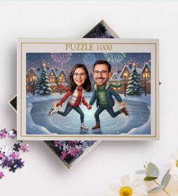 Resim Bk Gift Kişiye Özel Sevgili Yılbaşı Karikatür Tasarımlı 1000 Parça Profesyonel Puzzle-3, 1000 Puzzle, Yeni Yıl Hediyesi, Yılbaşı Hediyesi Kobitmeyenco 