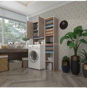 Resim Kenzlife Çamaşır Makinesi Dolabı Sinemmaks Crd 180 096 30 Banyo Kapaklı Arkalıklı Raflı Çok Renkli 