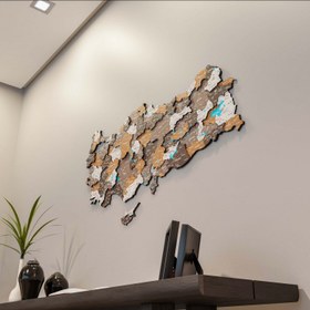 Resim Türkiye Siyasi Haritası - UV Baskılı 3D Ahşap Duvar Dekoru (Soil) - 90x46 cm 