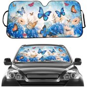 Resim 70x145cm Baskılı Araba Güneş Koruma Isı Yalıtımı Güneşlik Renkli Kelebek 