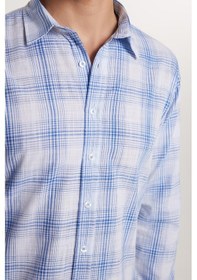 Resim Tudors Erkek Slim Fit Dar Kesim %100 Pamuk Keten Doku Kareli Gömlek-33082 Çok Renkli 