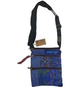Resim Vintage Renkli Etnik Salaş Küçük Boy Plaj Günlük Kadın Kol Omuz Çantası 24cm X 29cm Mavi 