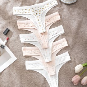Resim 5 adet fiyonk sevimli çiçekli tanga kombinasyonu rahat nefes alabilir moda güzel nefes alabilen Kadın iç çamaşırı Açık Bej dostu Kadın iç çamaşırı 
