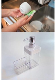 Resim Flosoft Süngerli Mutfak Sabunluğu & Bulaşık Deterjanlığı, Akrilik Sıvı Sabun Deterjan Şişesi Beyaz 