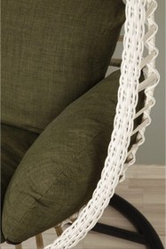 Resim KalyonHome Capri Askılı Rattan Bahçe Balkon Salıncağı - Armut Salıncak 2mm Profil Su İtici Keten Minderli 