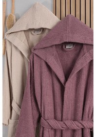 Resim Güvenal Verona Pamuk 2'li Çizgili Kapüşonlu Bornoz Seti Bornoz Çeyiz Seti Bornoz Takımı 2 Çok Renkli 