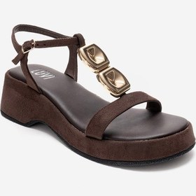 Resim Luvishoes Matt Kahverengi Süet Tokalı Dolgu Tabanlı Kadın Sandalet Kahverengi 
