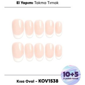 Resim 15'li Ten Rengi Kısa Oval Kovk1538fk Tekrar Kullanılabilir El Yapımı Protez Takma Tırnak S 