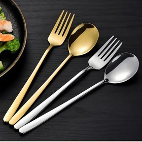 Resim 10 adet/Set Paslanmaz Çelik Kaşık ve Çatal Seti, Altın ve Gümüş Renkleri Seçmek İçin Uygun. Kore Tarzı Kaşık ve Çatal, Mutfak ve Restoran İçin Uygun 