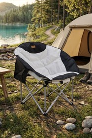 Resim Madfox Katlanır Kamp Piknik Sandalyesi - Moonchair Deluxe - Siyah/Gri Taşıma Çantalı 