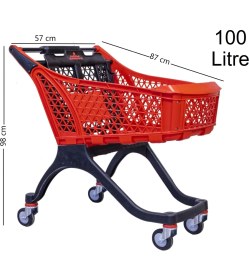 Resim Marketix Kartal Plastik Market Alışveriş Arabası 100 Litre Kırmızı 