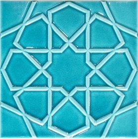 Resim Armada Çini 20x20 Cm Rölyefli Turkuaz Selçuklu Yıldızı Deseni Çini Karo 