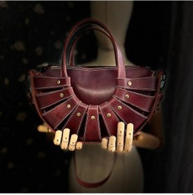 Resim Carıdea El Yapımı Hakiki Deri Bayan Çanta, Clutch, El Omuz Çantası V38 Açık Bordo 