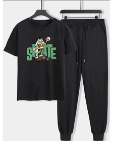 Resim Unisex All Day Rabbit Baskılı 2'li Eşofman Takımı Siyah 