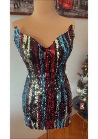 Resim Chica Rosa Fashion Midnight Pullu Parti Elbisesi Çok Renkli 