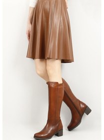 Resim Gönderi R Kadın Taba Antik Fermuarlı Kalın Topuklu Hakiki Deri Çizme Gkzc13444567 Taba 