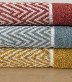 Resim İpliği Boyalı Zikzak Çizgili Desenli Banyo Havlusu-%100 Pamuk Hardal 