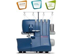 Resim Singer M3335 Dikiş Makinesi ve S0235 Overlok Makinesi Elektronik Metal Yapı ile Mavi Renk 