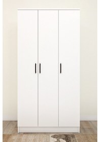 Resim Ases Mobilya Ases Asl644 Geniş Gardırop 3 Kapaklı Elbise Dolabı Siyah Kulplu Beyaz Ve Safir Meşe Beyaz 