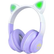 Resim GK Creative Stn-28 Pro Kedi Kulaklı Tasarımlı Rgb Işıklı Bluetooth Kulaklık Mor 