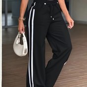 Resim Çizgili Kadın Şık Pantolon - İç Göstermeyen Pantolon, İpli Bel ve Kemer, Kadınlar için Tüm Sezonluk Resmi ve Günlük Pantolon, Dostu, Şık Kadın Pantolonu, Kadınlar için Yüksek Kaliteli Pantolon, Ofis, Parti 