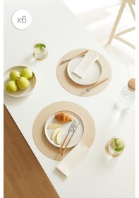 Resim Home Wave 6'lı Bej/taş Renk Suni Deri Amerikan Servis Set Ø 36 Cm Bej 