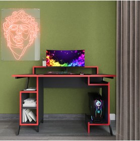 Resim Decomob Misva Oyuncu Masası, Çalışma Masası, 120 Cm Siyah & Kırmızı 