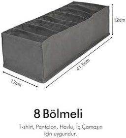 Resim 8 Bölmeli Gri Dolap Çekmece İçi Akordiyon Tipi Katlanır Çamaşır Düzenleyici Organizer 