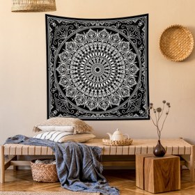 Resim Black Bohemian Mandala Duvar Örtüsü - 90 cm x 90 cm 